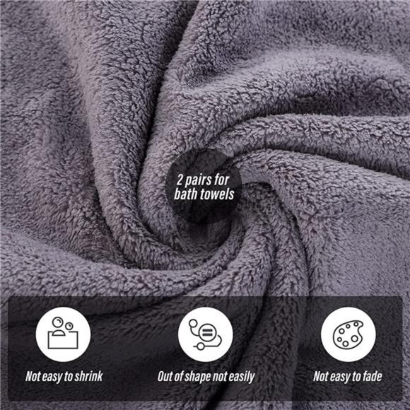 2 Pack Premium Bath Towel Set - Quick Drying - Microfiber Coral Velvet Highly - Picture 6 of 7